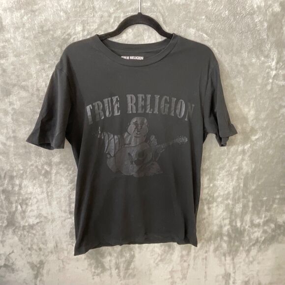 True Religion T-Shirt Mens Small Logo Tee Crew Buddha Graphic black on black. - Picture 1 of 10